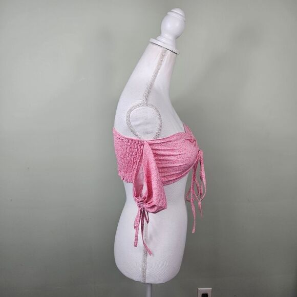 NWT Nasty Gal Floral Ruched Crop Top. Pink Med - Picture 7 of 15